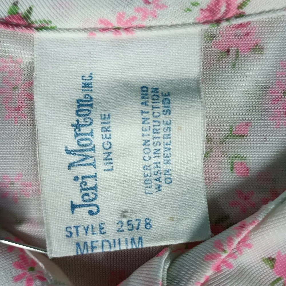 Jeri Morton Lingerie Nightgown Women Medium Pink Floral Long Sleeve Vintage 60s - Picture 3 of 14